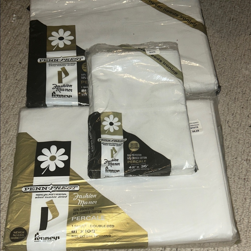 JCPenney Fashion Manor White Percale Sheet Set full  vintage NIP